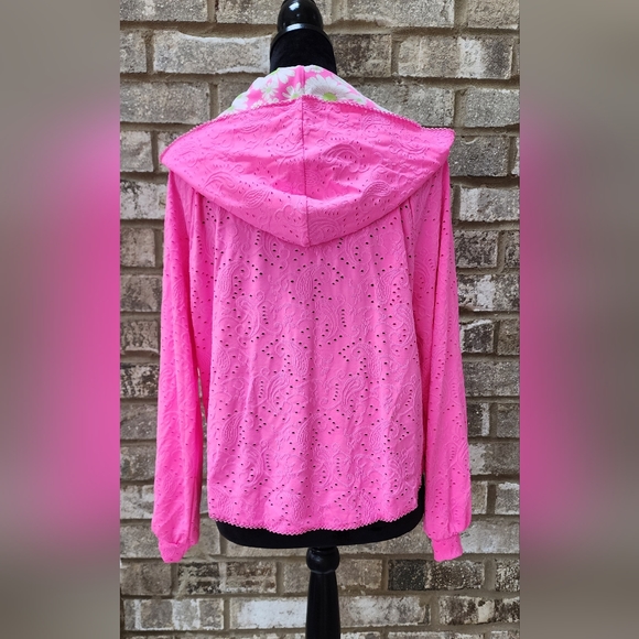Hurley "LoveShackFancy" Pink Paisley Eyelet Zip Hoodie with Daisy Flowers - Picture 5 of 14